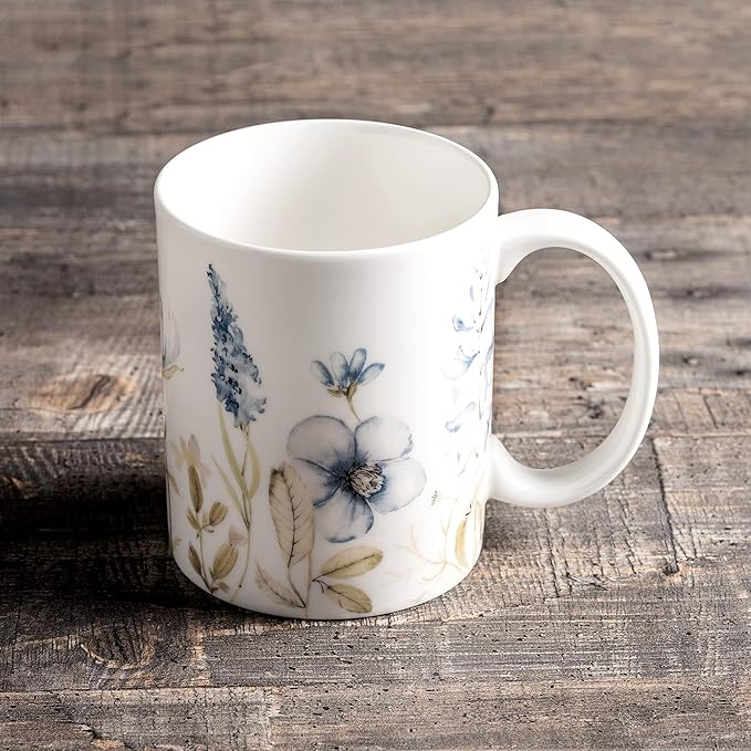 Maison d' Hermine Coffee Mug with Handles Fine Bone China Mugs Pack of One Tea Cups for Hot Beverages Cappuccino Latte Home Restaurant Office Perfect for Gift (Ice Florals - Forsty Morning, 12 Ounce)