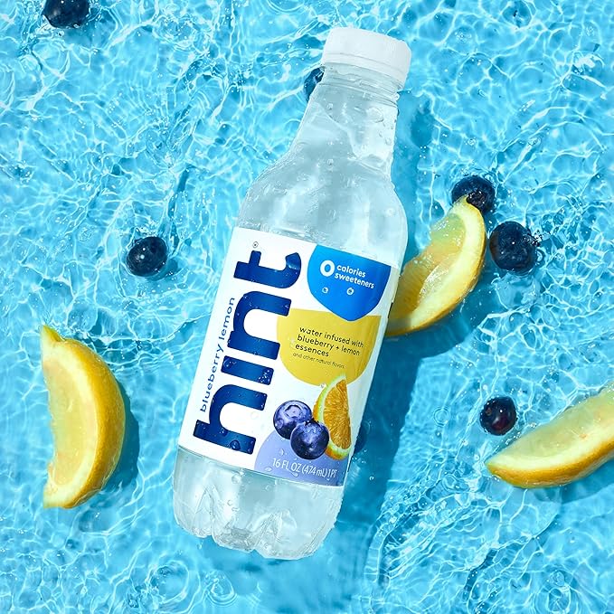 Hint Fruit-Infused Bottled Water, Blueberry Lemon - Sugar Free Flavored Water with Zero Calories, Natural Fruit Essences, and No Artificial Sweeteners - 16 Fl Oz (Pack of 12)