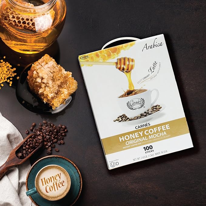 CARNES Premium Instant Coffee Mix with Honey Powder (Original Mocha, 100 Count)
