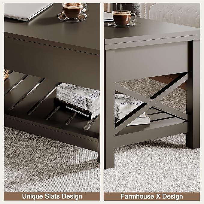 ChooChoo Coffee Table Lift Top, Multi-Function Convertible Coffee Table with Storage and Hidden Compartment, Converts to Dining Table for Living Room, 40 Black