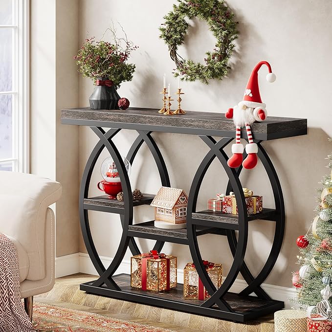 Tribesigns 39.4" Console Table, Industrial 4-Tier Sofa Table Entryway Table with Storage Shelves, Narrow Wood Accent Tables with Metal Frame for Small Spaces, Hallway, Foyer, Black Brown