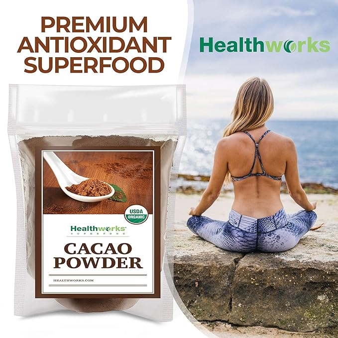 Healthworks Superfoods Organic Cacao Powder - 16 Oz / 1 Lb - Cocoa Chocolate Substitute - Rich Choclate Flavour - Sugar-Free, Keto, Vegan & Non-GMO - Peruvian Bean/Nut Origin - Antioxidant Superfood