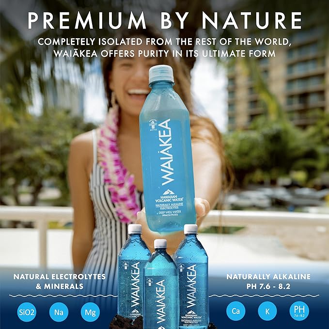 Waiākea - Hawaiian Volcanic Water - Naturally Alkaline Water - pH Range 7.6 to 8.2 - All Natural Minerals & Electrolytes - 100% Recycled Water Bottles - Bottled Water 15 Pack - 23.7 Fl Oz, 700 mL