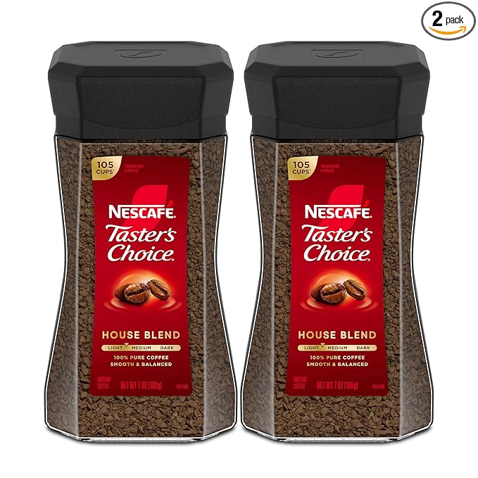 NESCAFÉ Taster's Choice Instant Coffee, Light Medium Roast, House Blend, 2 Jars (7 Oz Each)