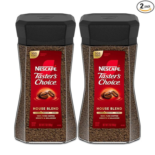 NESCAFÉ Taster's Choice Instant Coffee, Light Medium Roast, House Blend, 2 Jars (7 Oz Each)
