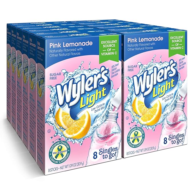 Wyler's Light Singles To Go Powder Packets, Water Drink Mix, Pink Lemonade, 96 Single Servings (Pack of 12)