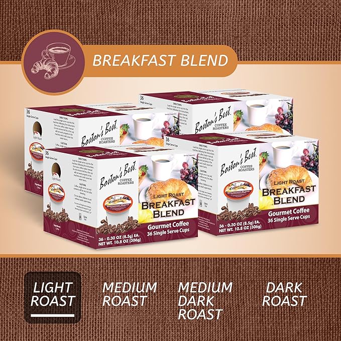 Boston’s Best - Smooth Light-Roast Breakfast Blend, Delicious Gourmet Coffee Compatible with Keurig Coffee Maker - 144 Count (Pack of 1)