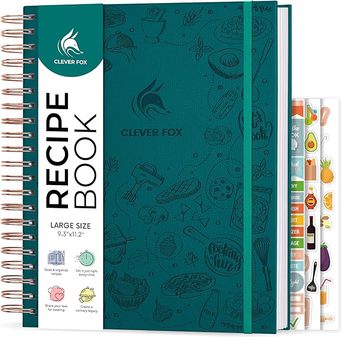 Clever Fox Recipe Book Spiral – Make Your Own Family Cookbook – Blank Recipe Notebook Organizer – Empty Cooking Journal to Write In Recipes – Large Size, 9.3”x11.2”, Hardcover (Dark Teal)