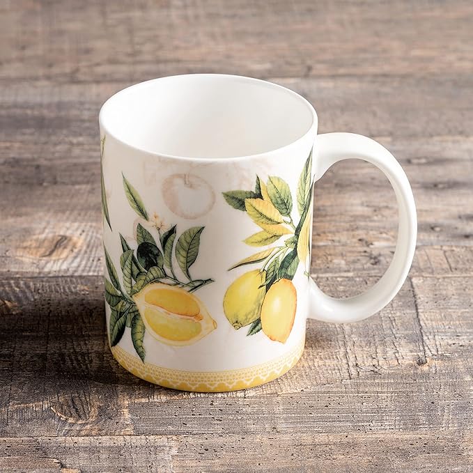 Maison d' Hermine Coffee Mug with Handles Fine Bone China Mugs Pack of One Tea Cups for Hot Beverages Cappuccino Latte Home Restaurant Office Perfect for Gift (Limoncello - Verna, 15 Ounce)