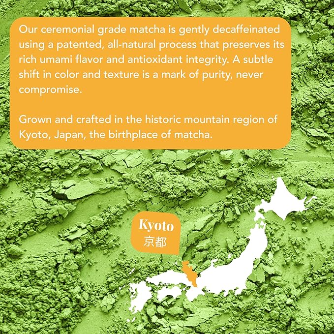 Caff Off Decaf Mango Matcha Green Tea Powder From Japan – 1.06 oz / 30 g – Ceremonial Grade & Sugar-Free - No Fillers or Milk Powders – Naturally Decaffeinated Without Chemicals – Tested for Heavy Metals – First Harvest, Shade-Grown & Caffeine-Free Mat...