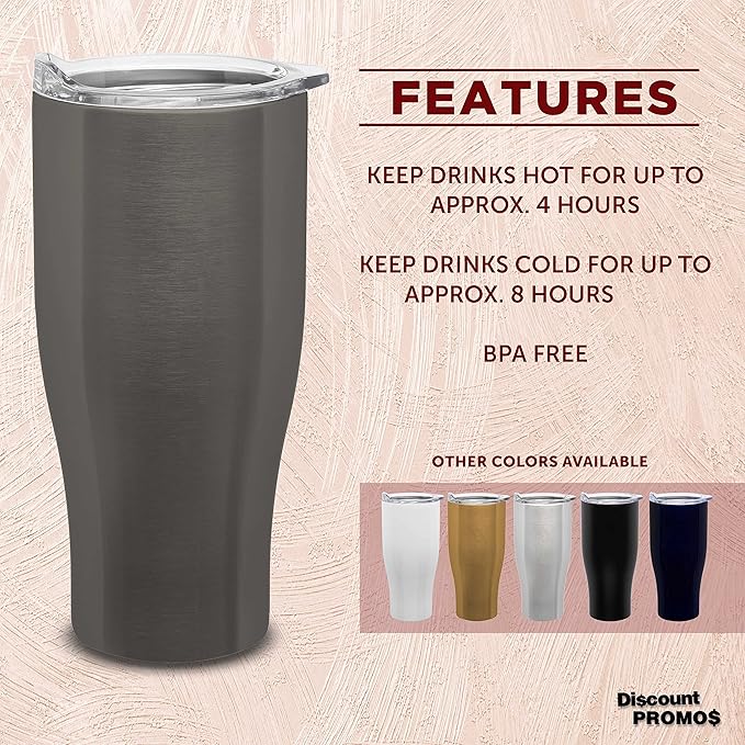 DISCOUNT PROMOS Stainless Steel Grip Travel Mugs 27 oz. Set of 10, Bulk Pack - Perfect for Coffee, Soda, Other Hot & Cold Beverages - Smoke