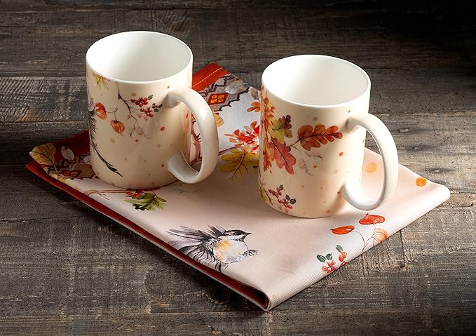 Maison d' Hermine Coffee Mug with Handles Fine Bone China Mugs Pack of Two Tea Cups for Hot Beverages Cappuccino Latte Home Restaurant Office Perfect for Gift (Kelim - Prairie, 12 Ounce)