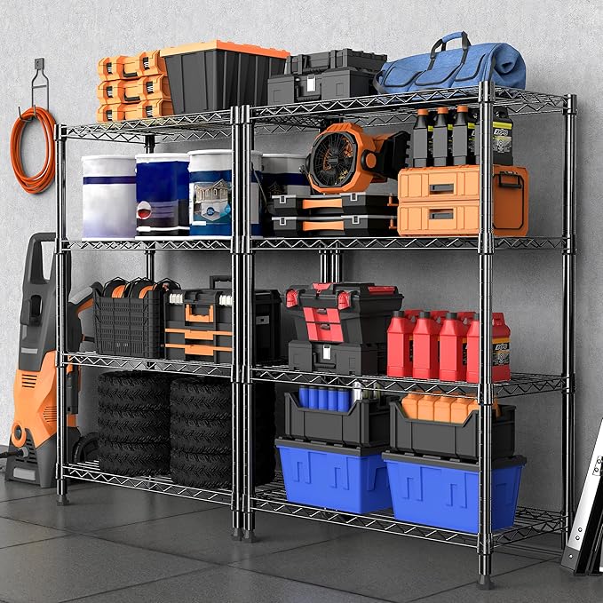 M MZG 1000 lbs Storage Shelving Steel Heavy Duty 4-Tier Utility Shelving Unit Steel Organizer Wire Rack for Home,Kitchen,Office,Black (13.7" D x 23.6" W x 53.4" H)