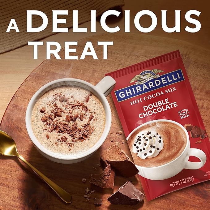 GHIRARDELLI Double Chocolate Hot Cocoa Mix, 8 Single-Serve Packets Rich and Decadent Hot Cocoa Made with Premium Chocolate