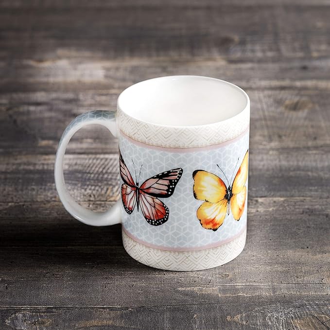 Maison d' Hermine Coffee Mug with Handles Fine Bone China Mugs Pack of One Tea Cups for Hot Beverages Cappuccino Latte Home Office Perfect for Gift (Blossoms In Spring - Butterfly, 12 Ounce)