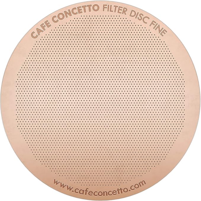 CAFE CONCETTO Filter for use in AeroPress Go/AeroPress Coffee Makers - Disc Fine - Reusable - Premium Coated Stainless Steel (Rose Gold, Metal) - Brew Tips Included