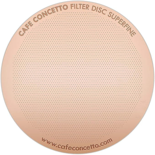 CAFE CONCETTO Filter for use in AeroPress Go/AeroPress Coffee Makers (Superfine) - Premium Replacement Disc - Reusable Metal, Titanium Coated Stainless Steel. Upgrade Your Mesh or Filter Papers