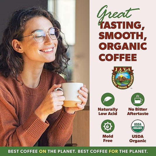 Low Acid Organic Coffee – Whole Bean, Mold-Free & Stomach Friendly by Java Planet, Peruvian Single Origin Decaf Coffee, Medium Dark Roast, Water Process, Smooth Full Flavored, 1LB Bag