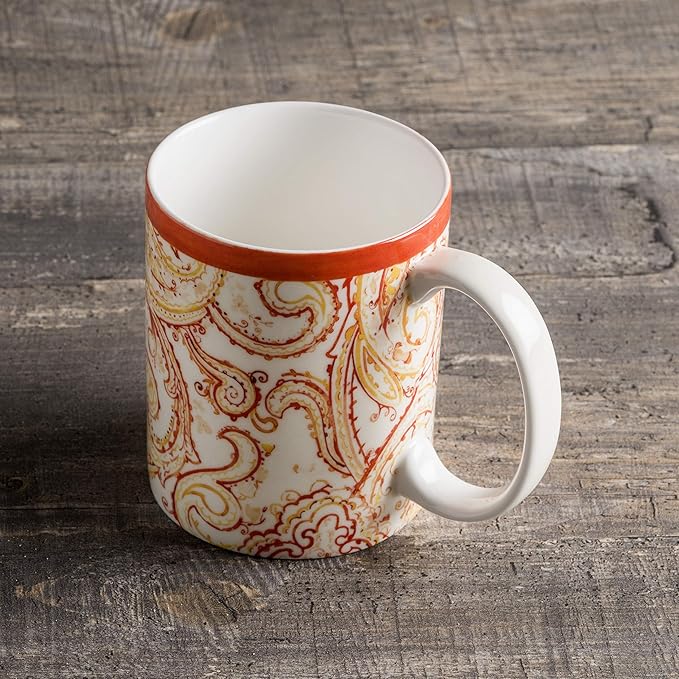 Maison d' Hermine Coffee Mug with Handles Fine Bone China Mugs Pack of One Tea Cups for Hot Beverages Cappuccino Latte Home Office Perfect for Gift (Palatial Paisley - Paisley Autumn, 15 Ounce)