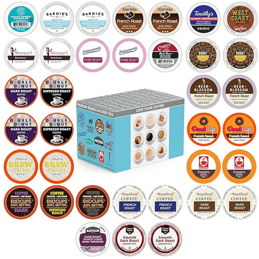 Perfect Samplers Dark Roast Coffee Pod Variety Pack - Pack for Keurig K Cups Coffee Makers, Bold 36 Count