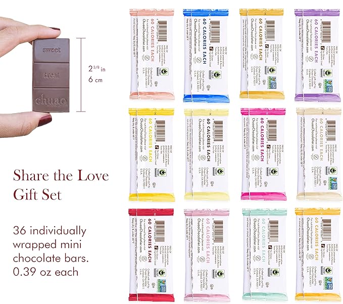 Chuao Chocolatier Share the Love Assorted Milk and Dark Mini Gourmet Chocolate Bars Gift Box | Sampler For Holiday, Birthday, Thank You, Corporate Gift Baskets | 36 Bars, 0.39 oz Each