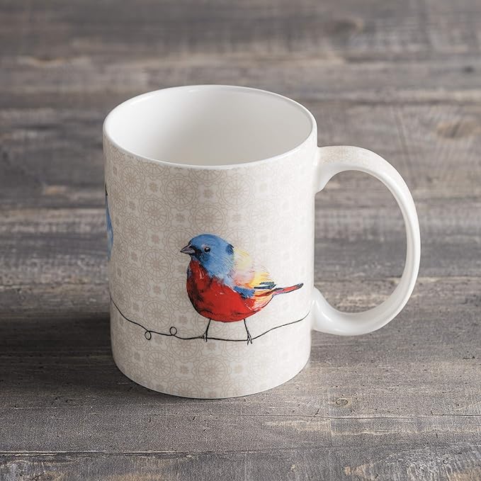 Maison d' Hermine Coffee Mug with Handles Fine Bone China Mugs Pack of One Tea Cups for Hot Beverages Cappuccino Latte Home Restaurant Office Perfect for Gift (Birdies On Wire - Robin, 12 Ounce)