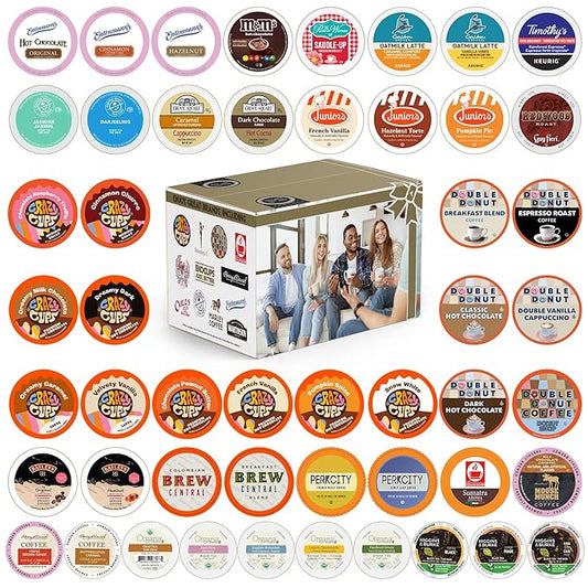 Crazy Cups Custom Variety Pack Coffee, Tea, and Hot Chocolate Holiday Winter Sampler - Single Serve Pods for Keurig K-Cup Machines, 50 Assorted Flavors Party Mix(Pack of 1)