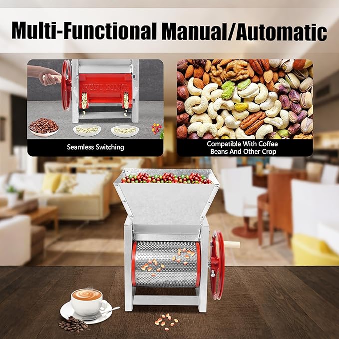 Coffee Bean Roaster Machine Fresh Coffee Bean Peeling Machine, Semi-Automatic & Manual Beans Shelling Machine with Handle, 304 Stainless, Double Discharge Ports for Shops, Farms, Homes Use