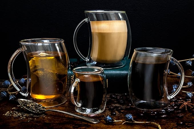 JoyJolt Caleo Collection Double Wall Insulated Glass Coffee Cups (Set Of 2) -13-Ounces