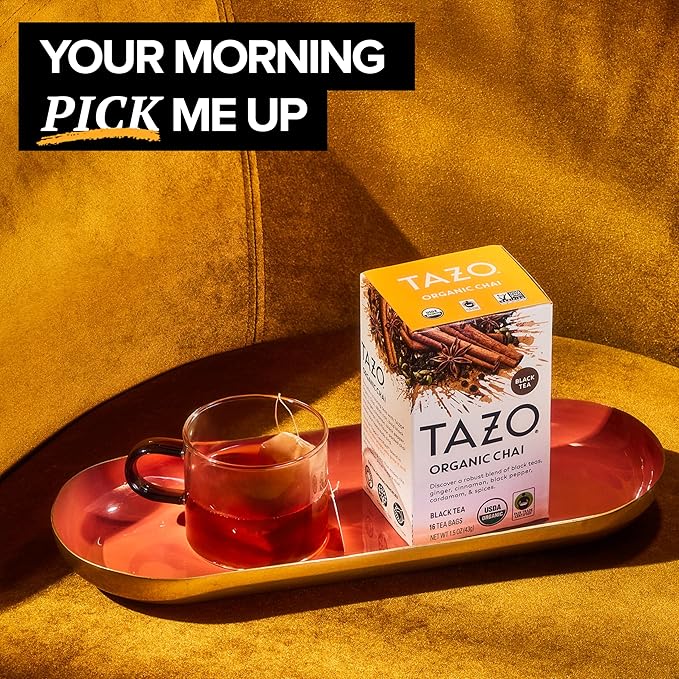 TAZO Tea Bags, Regenerative Organic: Chai Black Tea, Awake English Breakfast Black Tea, & Earl Grey Tea 16 CT (2ea) (Variety Pack)