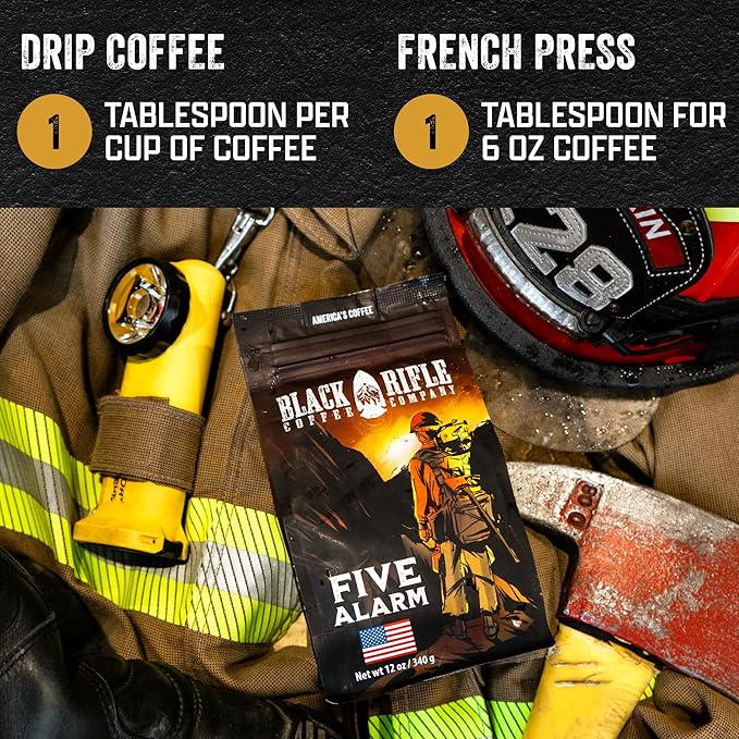 Black Rifle Coffee Company Five Alarm, 12oz Bag, Ground Coffee Medium Roast - Roasted Blend Made from Arabica Beans - Colombian & Brazilian Beans - Veteran Founded & American Made