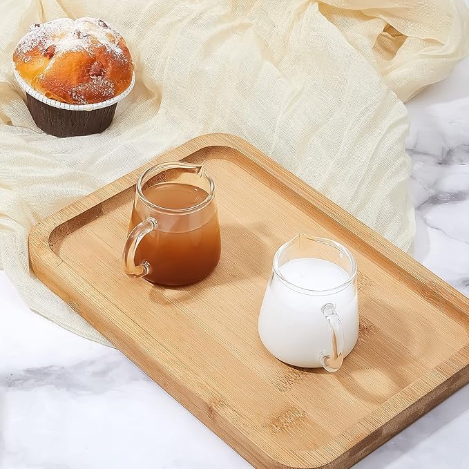 Leinuosen 4 Pcs Small Glass Creamer Pitcher Set Transparent Mini Poured Glass Tea Pitcher, Milk and Coffee Serving Jugs for Tea Milk Coffee(Handle Style)