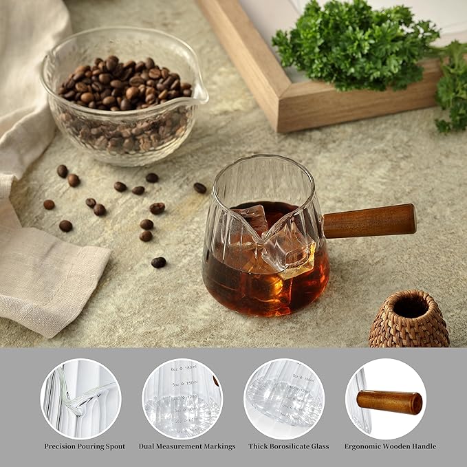 6OZ Espresso Cups, JINLIFA Glass Espresso Shot Measuring Cup with V-Shaped Mouth, Markings in both oz& ml
