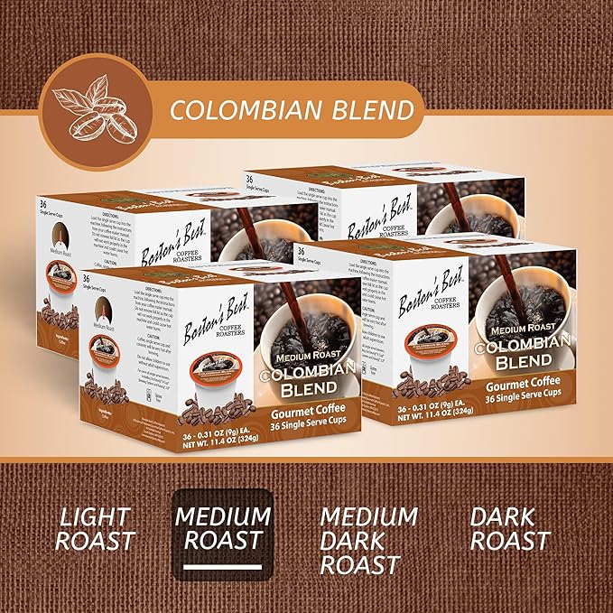 Boston’s Best - Colombian Blend Delectable Gourmet Bold Medium Roast Coffee Compatible with Keurig Coffee Maker, 1 Count (144 Single Serve Cups)