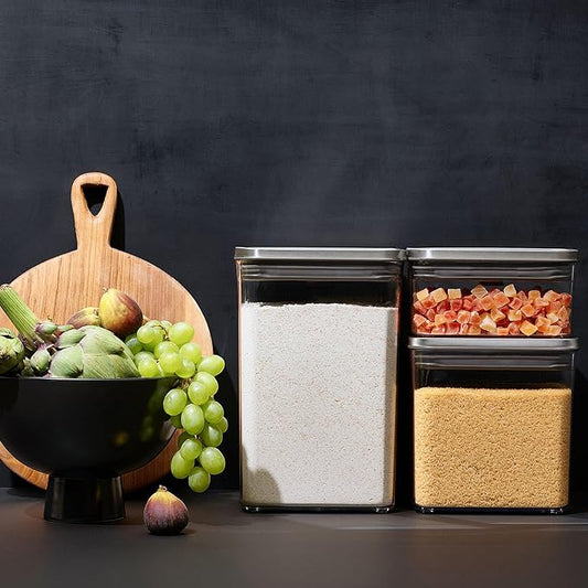 OXO Steel POP Container Small Square Short (1.1 Qt/1 L) - Airtight Food Storage - Ideal for Brown Sugar, Tea,Grey
