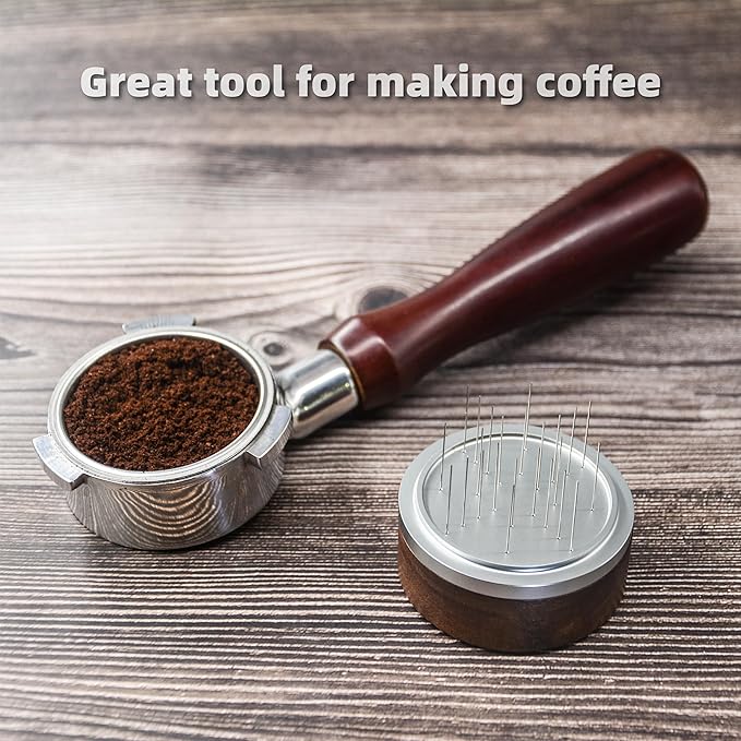 NEOUZA Palm WDT Tool Spinning Espresso Stirrer with Cover,24 Pins, 3 Length Trimmable, Distribution Leveler Accessories for Coffee Machine Portafilters (53mm)