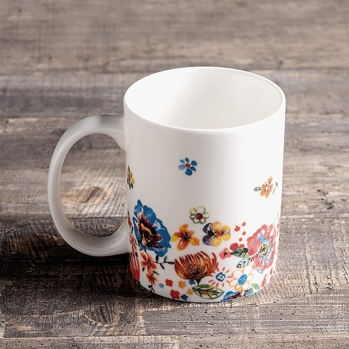 Maison d' Hermine Coffee Mug with Handles Fine Bone China Mugs Pack of Two Tea Cups for Hot Beverages Cappuccino Latte Home Restaurant Office Perfect for Gift (Happy Florals - High Summer, 12 Ounce)