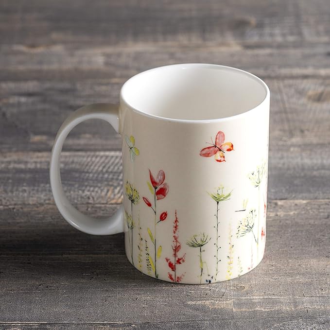Maison d' Hermine Coffee Mug with Handles Fine Bone China Mugs Pack of One Tea Cups for Hot Beverages Cappuccino Latte Home Restaurant Office Perfect for Gift (Botanical Fresh - Meadow, 12 Ounce)