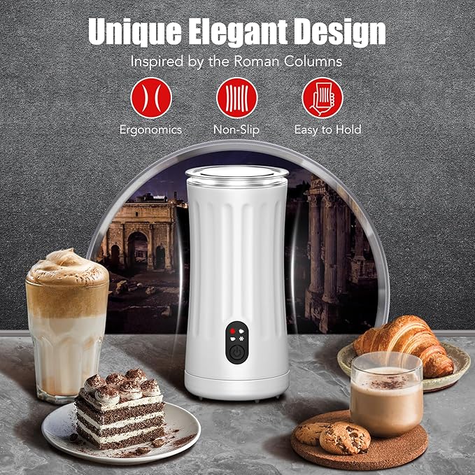 Milk Frother, Upgraded 4-in-1 Milk Frother and Steamer, Hot and Cold Foam Maker and Milk Warmer with Temperature Control & Auto Shut-Off, Frother for Coffee, Latte, Cappuccino, Matcha(Pearl)