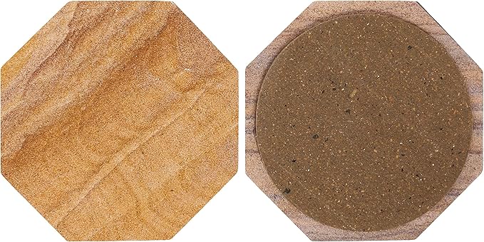 Sandstone Water Absorbent Hand Crafted Octagon Coasters with Holder for Drinks 4 Inches Wide Thirsty Stone Bar/Drink Coasters Made from Real Solid Stone (with Holder, Set of 4)