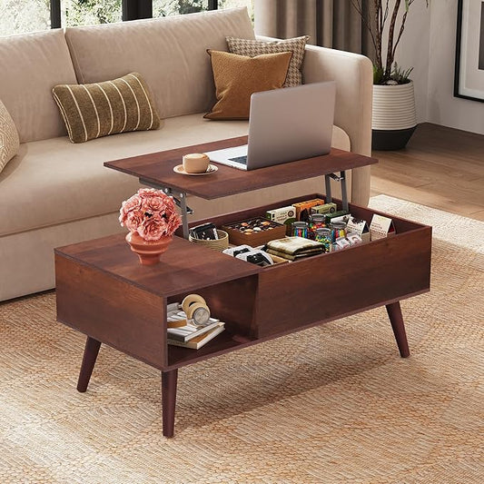 WLIVE Coffee Table for Living Room, Lift Top Coffee Table with Storage, Small Rising Wooden Dining Center Table with Storage Shelf & Hidden Compartment, 39" Espresso