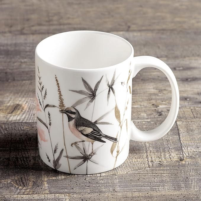 Maison d' Hermine Coffee Mug with Handles Fine Bone China Mugs Pack of One Tea Cups for Hot Beverages Cappuccino Latte Home Office Perfect for Gift (Meadow Florals - Brown Perfect Pasture, 12 Ounce)