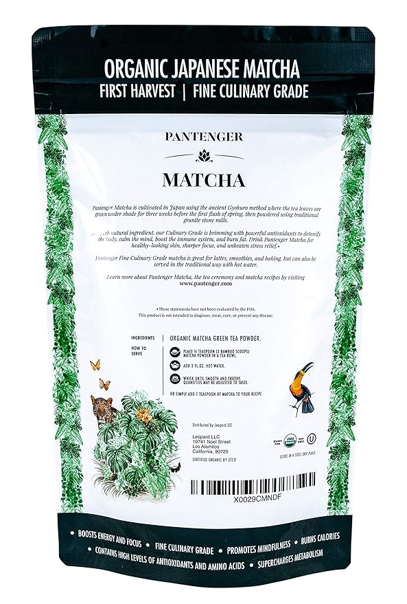Organic Matcha Green Tea Powder | 3.5 OZ - 80 Servings | Latte & Smoothie Grade | Japanese - First Harvest - Stone Milled | By Pantenger
