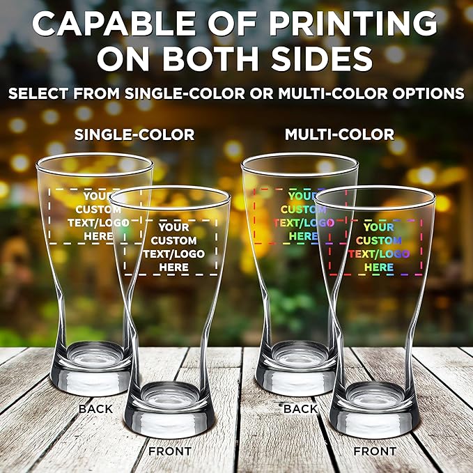 Custom Pilsner Glasses 13.25 oz. Set of 48, Personalized Bulk Pack - Made in the USA, Perfect for Hotels, Restaurants, Bars and Even Part Favors - Clear