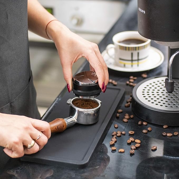 XUNADA Large Espresso Tamping Mat (5” x 12”), Ultra Thick Premium Coffee Tamper Pad, Strong Grip Silicone Tamp Station