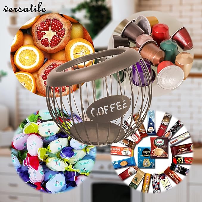 K-Cup Holder, Large Capacity K-Cup Organizer for Counter, Coffee Bar Accessories, Metal Coffee Pods Storage (Brown)