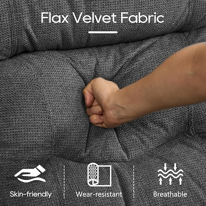 DRMBOOK RV Loveseat Recliner Sofa with Console, Flax Velvet Double Wall Hugger Reclining Couch Manual Home Movie Seating 2 Person Recliner Chair with Cup Holders/Storage/Pocket/Lumbar Pillow, Grey