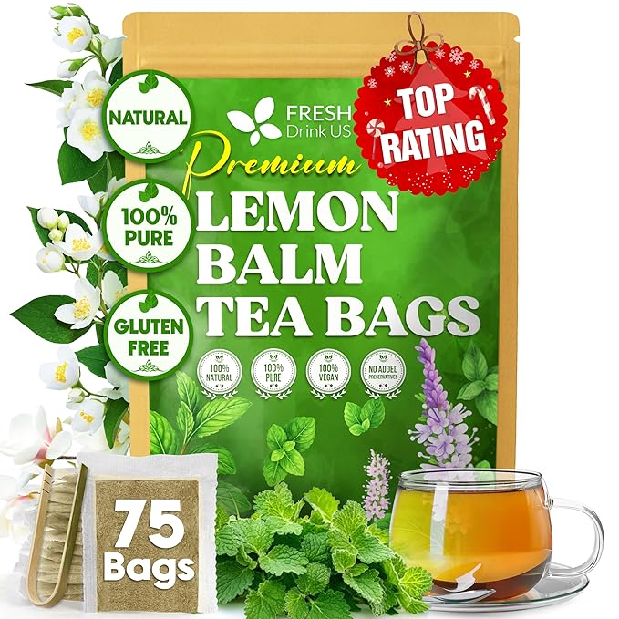 FreshDrinkUS, Lemon Balm Tea Bags | 75 Count |100% Pure Melissa officinalis – Naturally Calming Herbal Tea | Caffeine-Free, Premium Quality, Refreshing Flavor, Sustainably Sourced