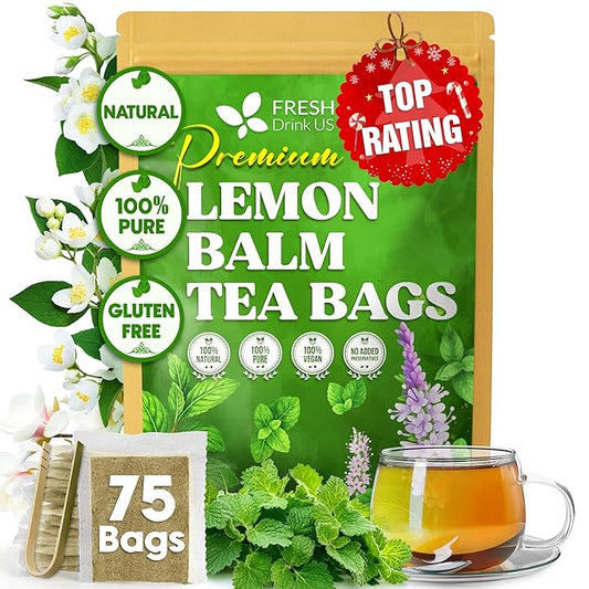 FreshDrinkUS, Lemon Balm Tea Bags | 75 Count |100% Pure Melissa officinalis – Naturally Calming Herbal Tea | Caffeine-Free, Premium Quality, Refreshing Flavor, Sustainably Sourced