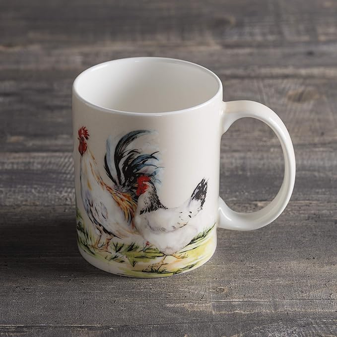 Maison d' Hermine Coffee Mug with Handles Fine Bone China Mugs Pack of One Tea Cups for Hot Beverages Cappuccino Latte Home Restaurant Office Perfect for Gift (Campagne - Basse Cour, 15 Ounce)